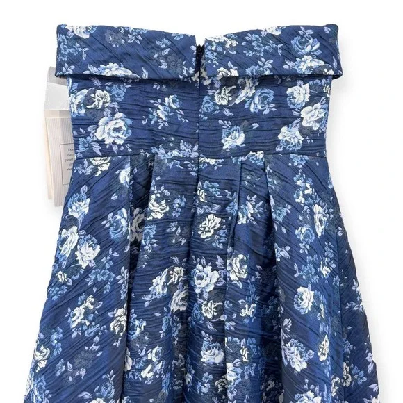 NWT Mac Duggal Blue Strapless Floral Brocade Fit & Flare Midi Dress - Size  6 - joarbit.com